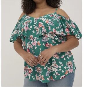 TORRID Floral Green Off-Shoulder Top